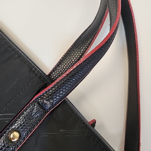 Vera Bradley Preppy Poly Satchel Bag Crossbody BLACK w/Red Trim Polka Dot Lining - Picture 14 of 16